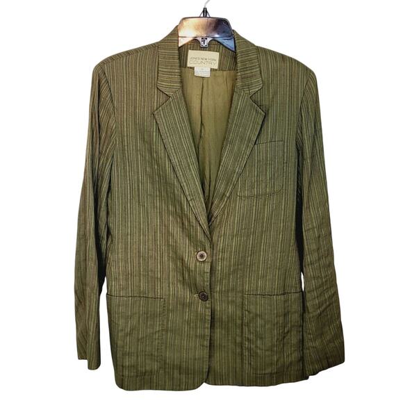 Vintage Jones New York Country Linen Blend Green Textured Striped Blazer Size 12 - Picture 2 of 10